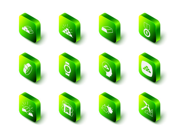 设置金条、奖章、采矿金块和矿山图标图片下载