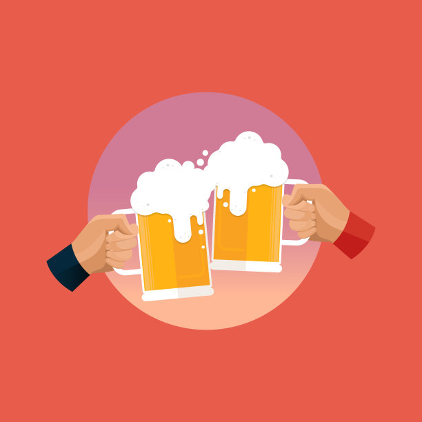 在啤酒节上，手拿啤酒杯，做烤面包，两杯泡沫啤酒图片下载