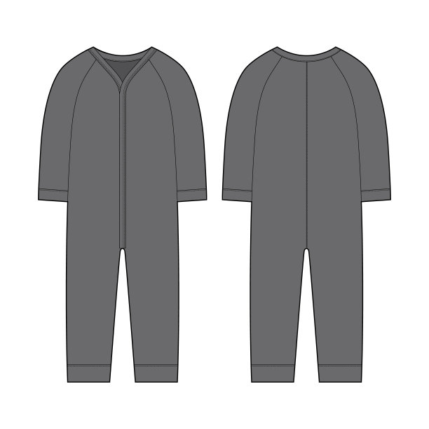 长袖连体衣婴儿蹦蹦跳跳的。灰色的颜色。婴儿身体穿模拟。孩子紧身衣裤。技术草图。图片下载