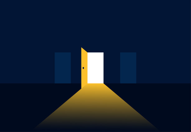 打开的门从黑暗中走向光明。希望的概念。新的可能性。矢量图图片下载