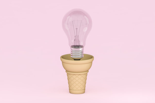 关掉灯泡浮动在华夫饼筒在粉红色的背景。3D插画创意创意和创新灯泡3D商业和电力室内灯具装饰最小的概念。图片下载