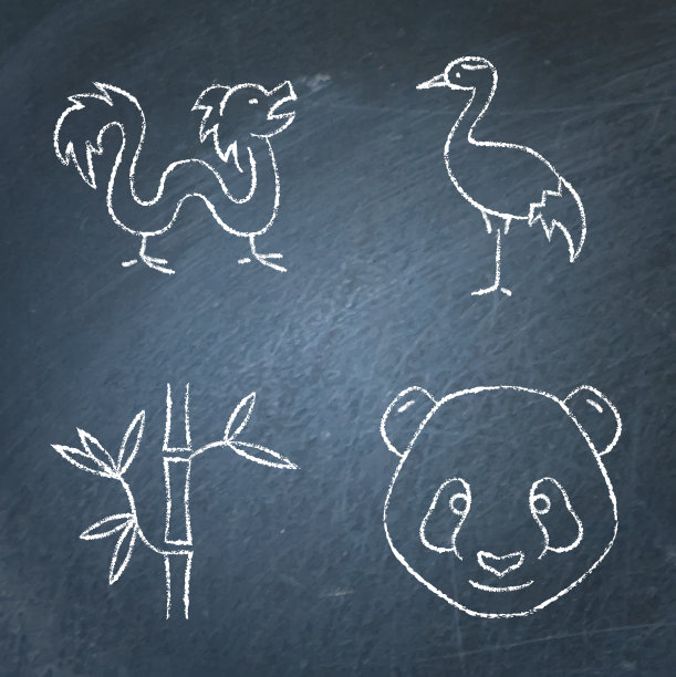 中国国家符号图标设置在黑板上图片下载