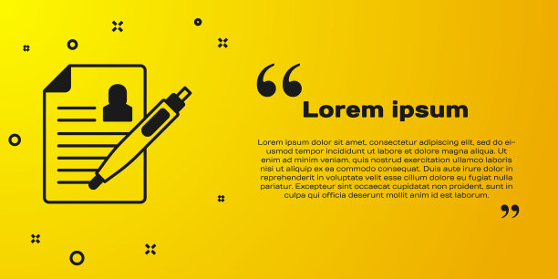 黑色简历图标孤立的黄色背景图片下载