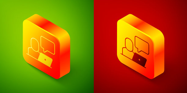 等距自由职业者图标孤立在绿色和图片下载