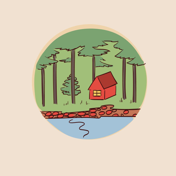 矢量插图在一个简单的手绘风格的自然景观的房子图片下载