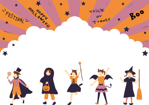 男孩和女孩们盛装参加化妆舞会
万圣节派对图片下载