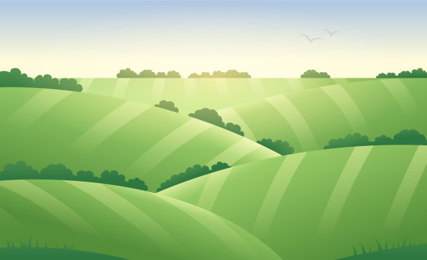 矢量梯度插图的绿色领域。春天的乡村景观。图片下载