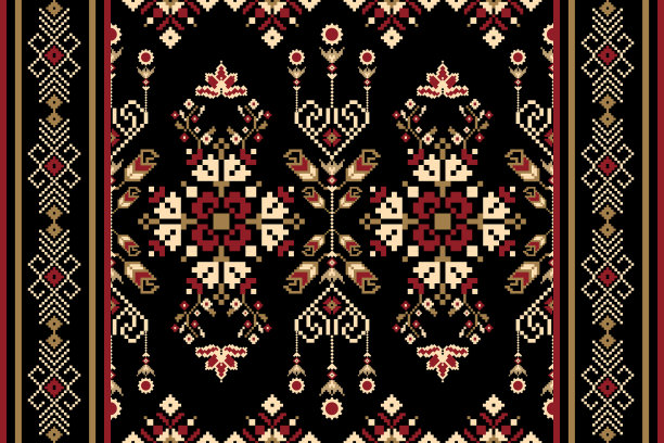 美丽的花十字缝无缝图案。图片下载