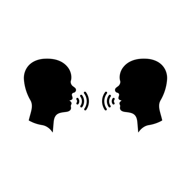 两个男人说话剪影图标。面朝头侧面的人用象形文字说话。人对话讲话黑色图标。交流讨论。孤立的矢量图图片下载