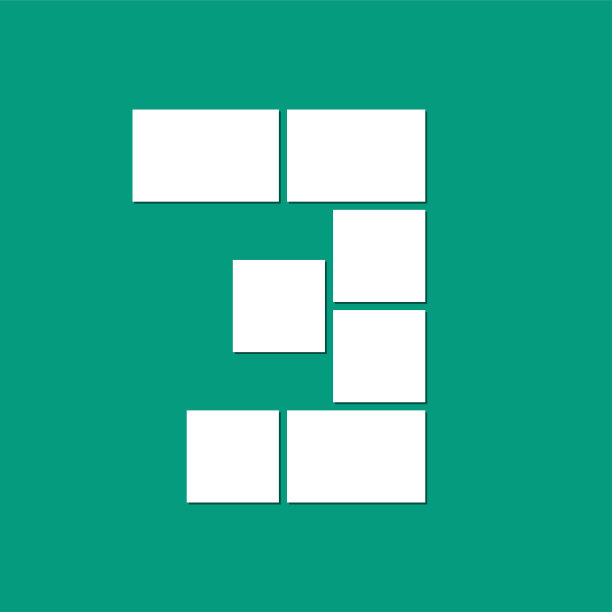 现代数字3掩模区。照片拼贴框模板与数字。图片下载