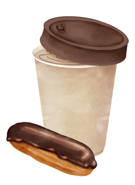 一杯咖啡和泡芙。水彩风格的孤立插图图片下载