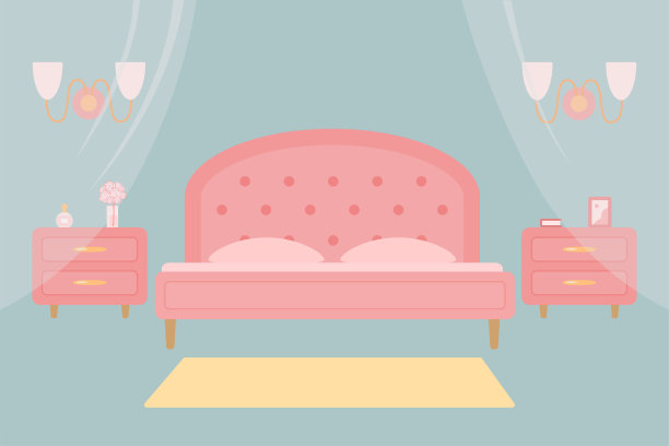 灰色背景下舒适的粉色卧室。室内设计概念图片下载