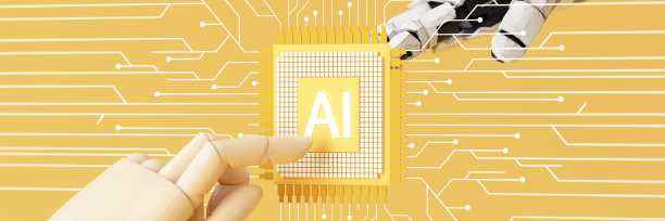 机器人手与人的手接触。触摸人工智能芯片。在充满技术电路板的背景下。三维渲染图片下载