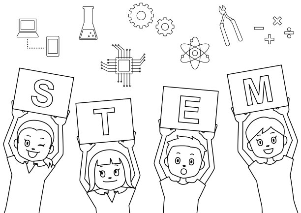 有趣的STEM学习概念插图(白色背景，矢量，剪接)图片下载