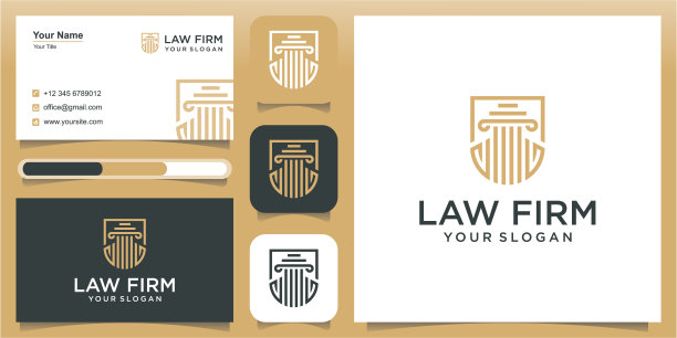 律师事务所以盾徽设计为灵感。标志设计和名片图片下载