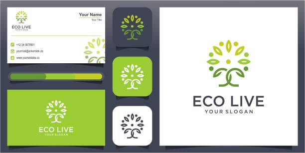 抽象的树结合了人物符号和名片的设计向量。图片下载