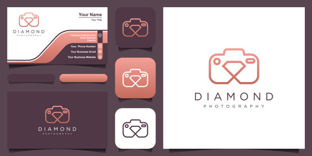 钻石摄影符号，钻石配合相机设计矢量简约优雅现代风格。图片下载