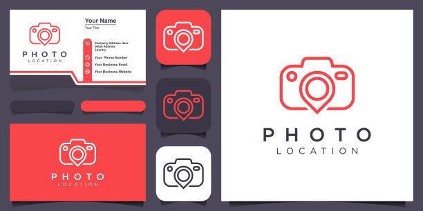 照片定位符号设计，别针配合相机矢量设计简约优雅现代风格。图片下载