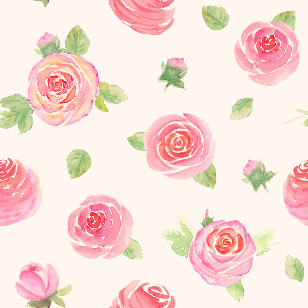 水彩的玫瑰花朵。美丽的花朵无缝图案。图片下载