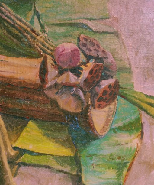 画荷花。静物画艺术。布面油画。艺术作品图片下载