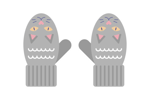 可爱的带猫的冬季手套图片下载