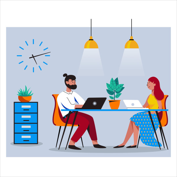 男人和女人在友好的开放空间工作。联合办公，自由职业，团队合作，沟通，互动，想法，独立活动概念。矢量插图在灰色背景图片下载