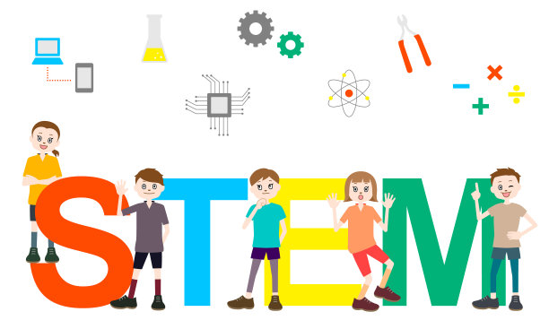 有趣的STEM学习概念插图(白色背景，矢量，剪接)图片下载