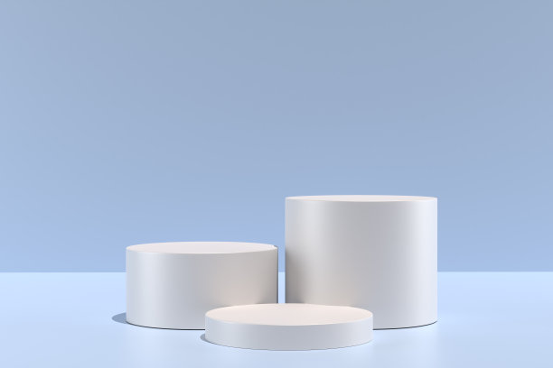 3 d演示。模拟平台，几何抽象组成的产品或广告的蓝色背景。最小3d插图渲染库存照片。图片下载