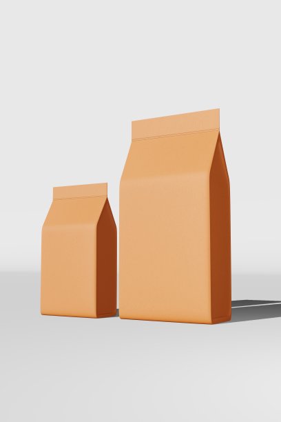 棕色站立箱底袋袋咖啡品牌3D渲染。商品包装设计。商店销售演示。图片下载