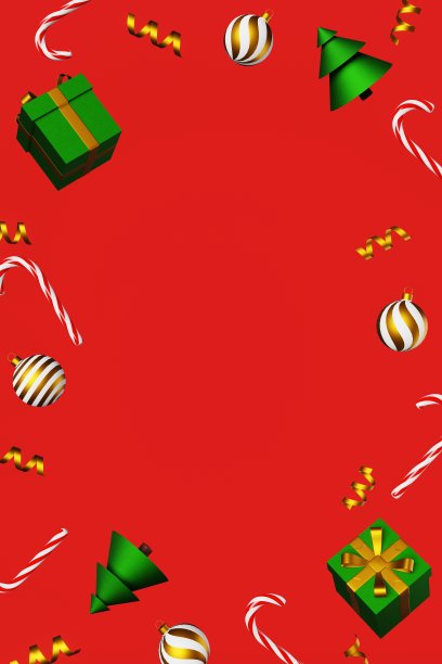 圣诞模拟绿杉树球糖果甘蔗礼盒复制空间3d渲染空贺卡模板图片图片下载