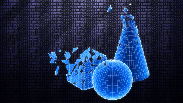 二元网络空间中黑暗高科技背景下孤立的三维几何基元。图片下载