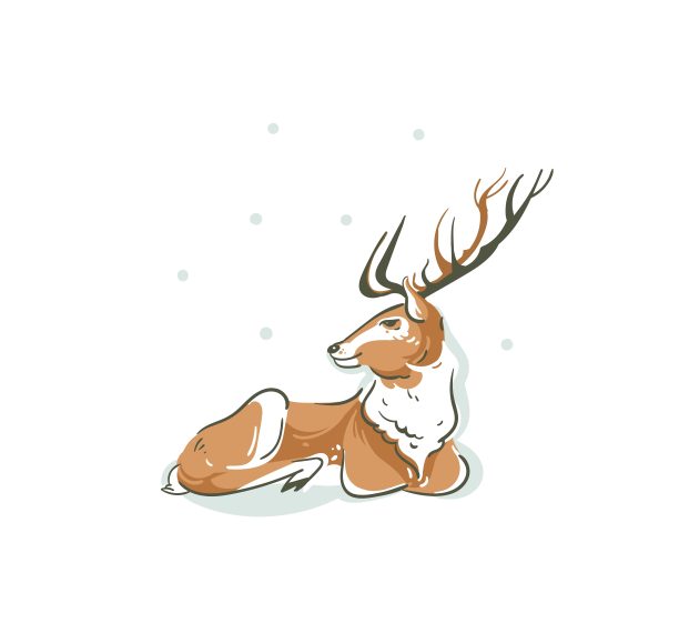 手绘矢量抽象有趣的圣诞快乐时间卡通插图与年轻的圣诞老人驯鹿鲁道夫孤立在白色背景图片下载