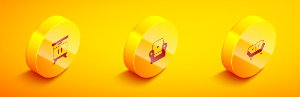 设置等距家具，床头柜，扶手椅和图片下载