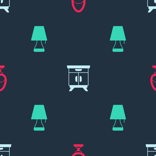 设置扶手椅家具、床头柜和台灯图片下载