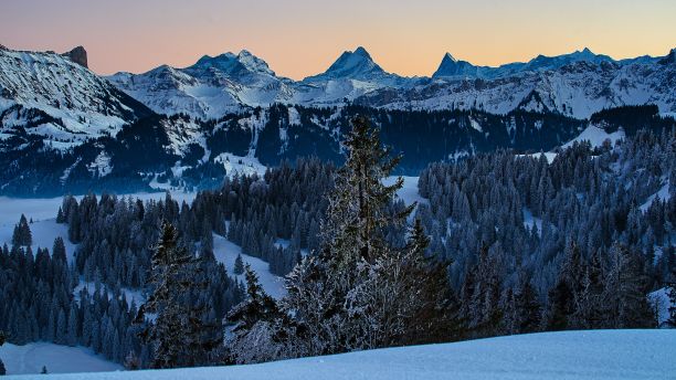 这是一张迷人的照片，附近有高山和森林图片下载