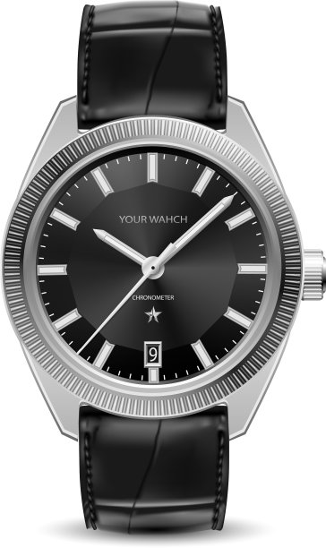 现实的手表银色皮革表带黑色上图片下载