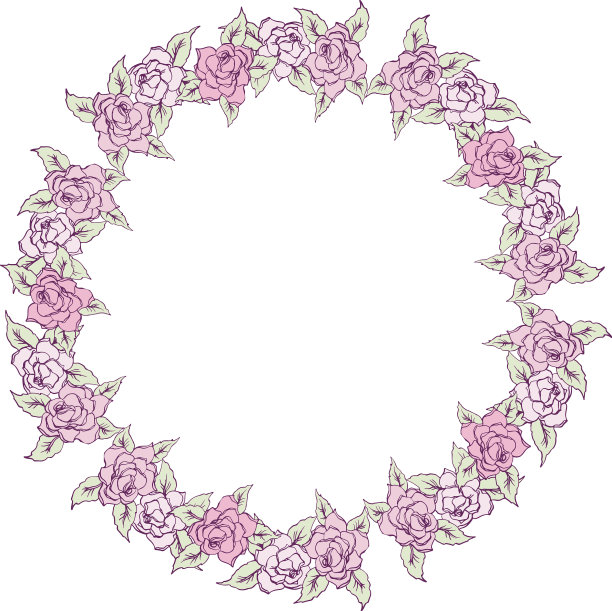 粉色玫瑰圆框手绘图片下载