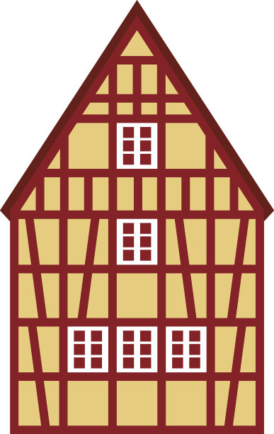 黄色和红色的半木结构房子图片下载