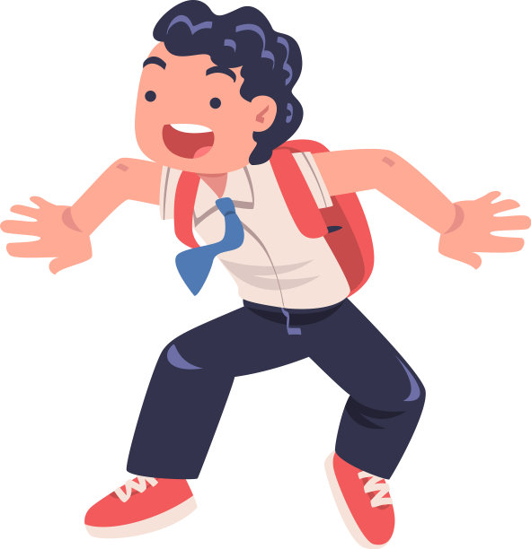 快乐的男生小学生穿着校服，系着领带，背着书包图片下载