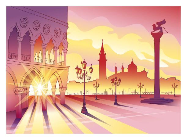 意大利威尼斯日出时的圣马可广场图片下载