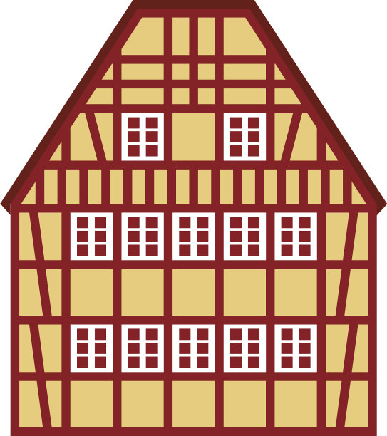 黄色和红色的半木结构房子图片下载