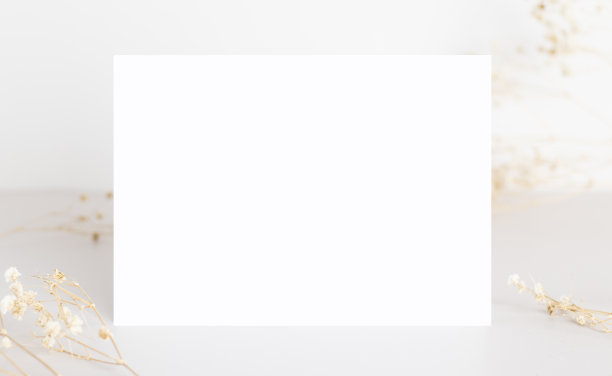 贺卡模型与干树叶和分支婚礼卡生日卡设计模型图片下载