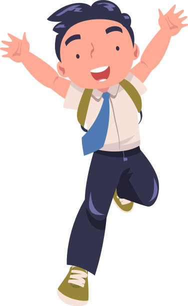 快乐的男生小学生穿着校服，系着领带，背着书包图片下载