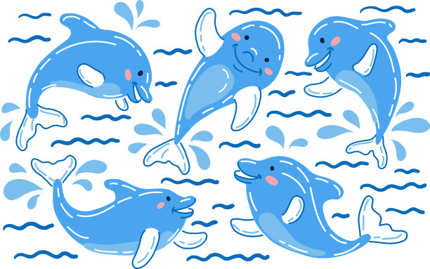 可爱快乐的手绘海豚图片下载