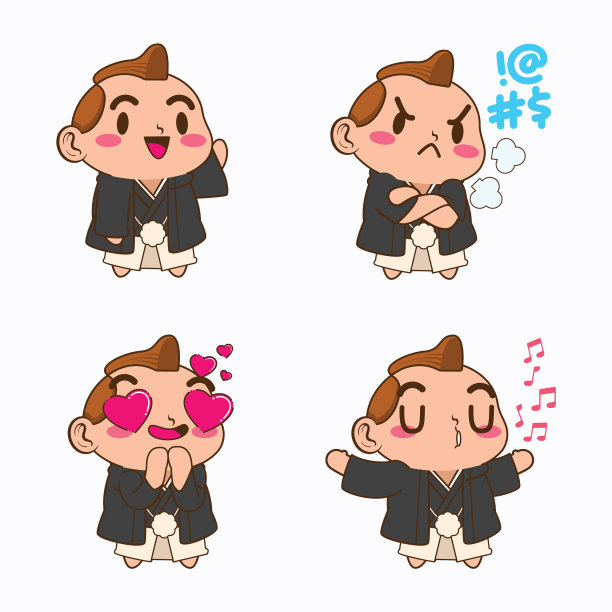 可爱的日本武士贴纸套装图片下载