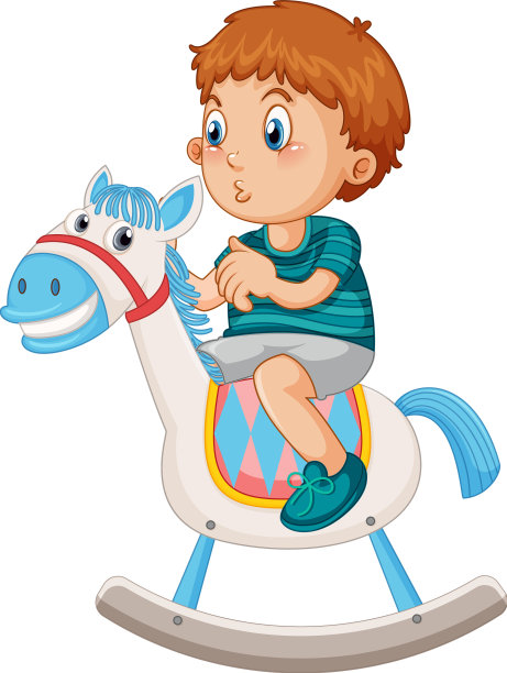 男孩骑在摇摆木马上图片下载