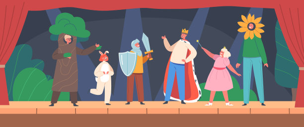 孩子们穿着滑稽的戏剧服装继续表演图片下载