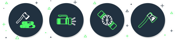设置线，手电筒，指南针，木头，斧头和木头图片下载