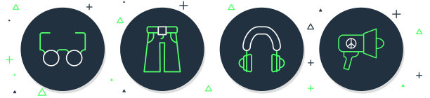 设置线牛仔裤，宽耳机，眼镜和图片下载