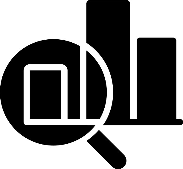 图表和放大镜黑色字形图标图片下载